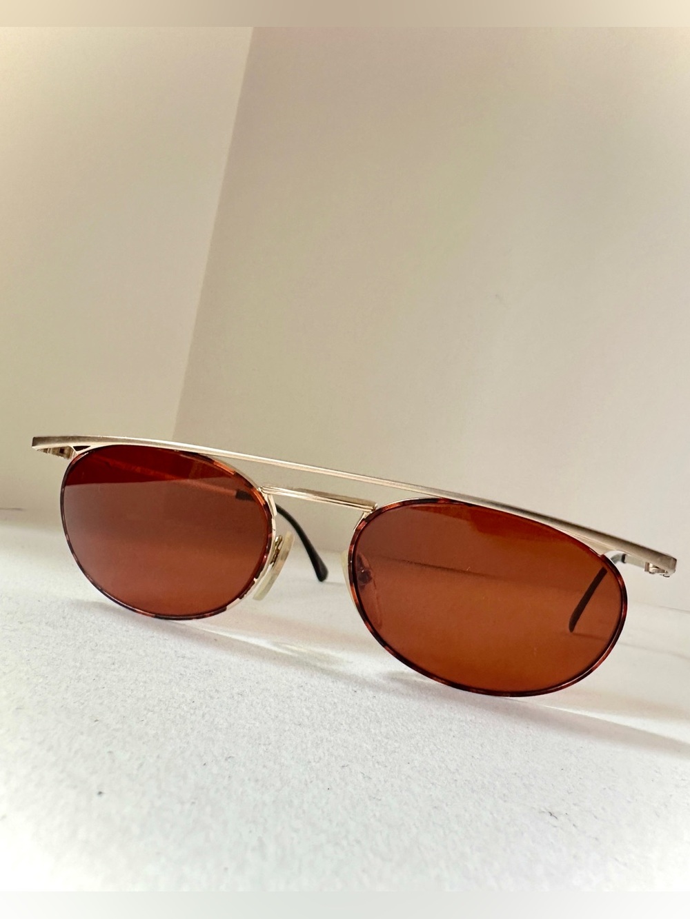 Vintage 🇯🇵 Made in Japan Gold Sunglasses Amber Tint Lenses Retro Metal Frame